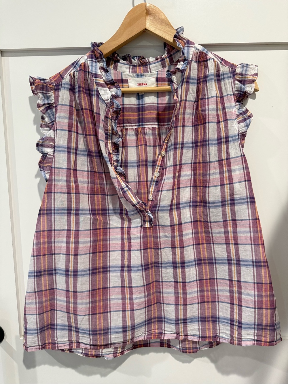 XiRENA Brenna Plaid Button-Up Shirt in Mauve, Navy